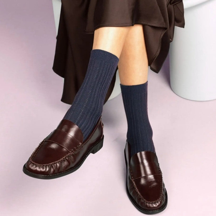 Pointelle Côtelé Fin en Tricot - navy