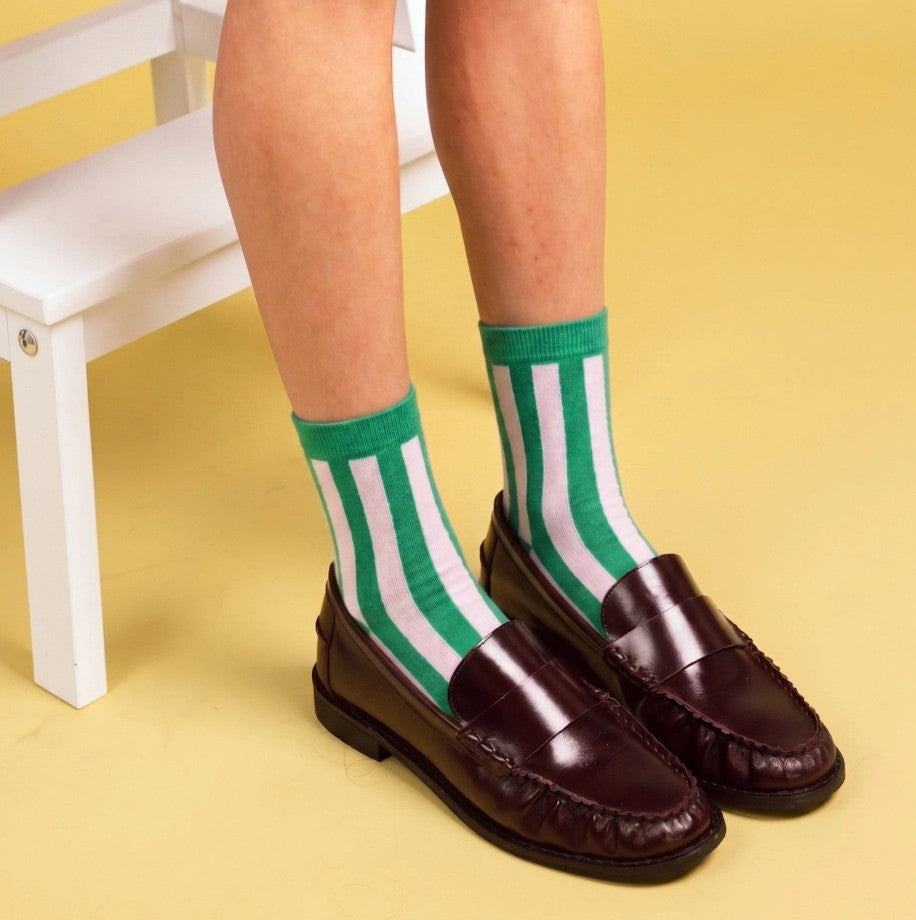 Chaussettes en bambou Retro Bellagio - Vert emeraude et rose pale