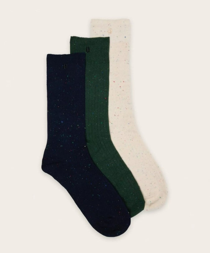Pack de 3 chaussettes 40/42 - Moucheté multicouleur - Marine/ecru/vert