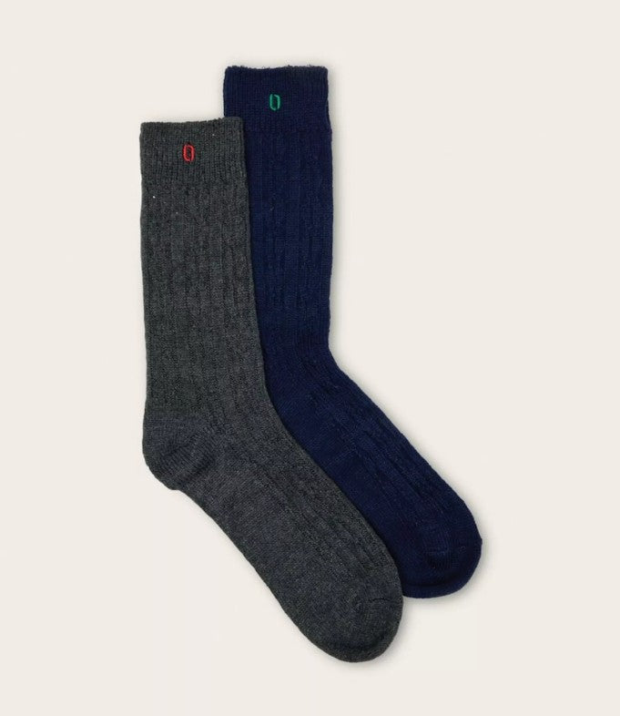 Pack de 2 chaussettes 40/42 - Torsades - Marine/gris