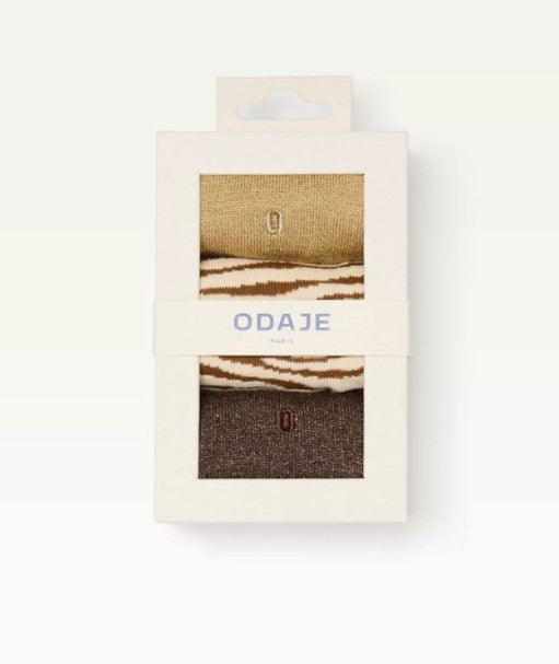 Pack de 3 chaussettes - Paillettes et zèbre marron doré