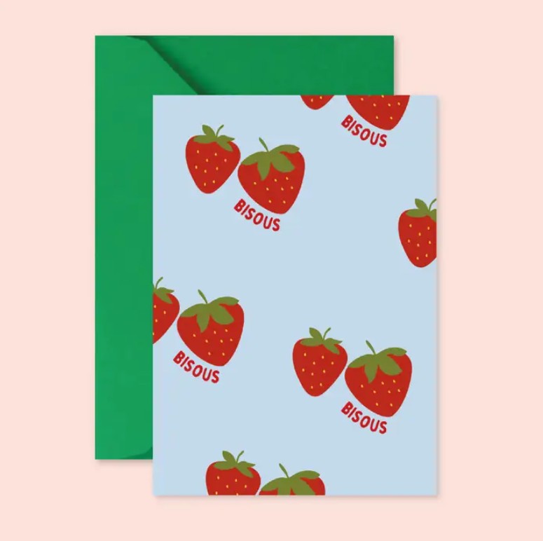 Carte avec enveloppe - Bisous fraises