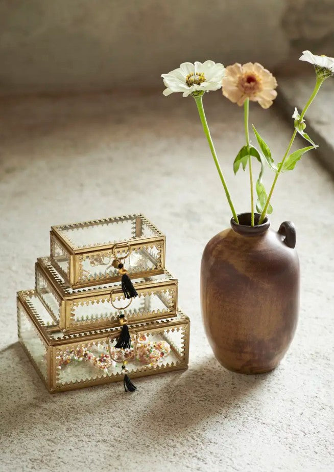 Boîte en verre avec pompon - Grand modèle - IB-230153L-G