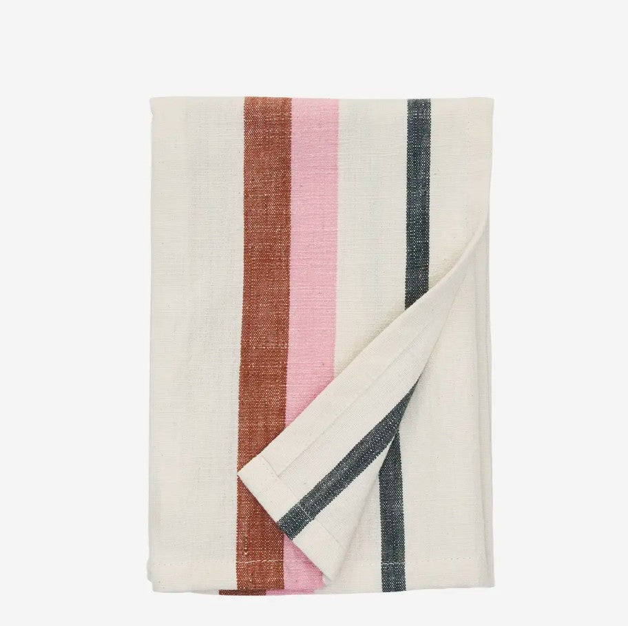 Essuie de vaisselle rayé - rouille, rose, blanc cassé, charbon - JOKT2808