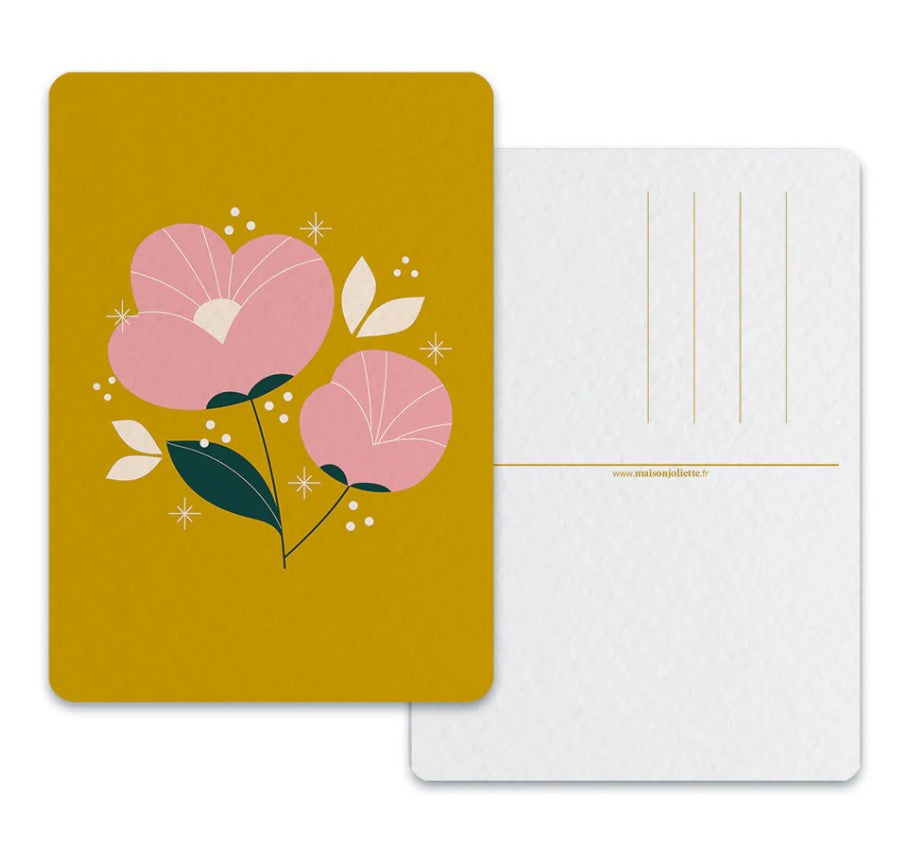 Carte Postale - Pivoine fond jaune