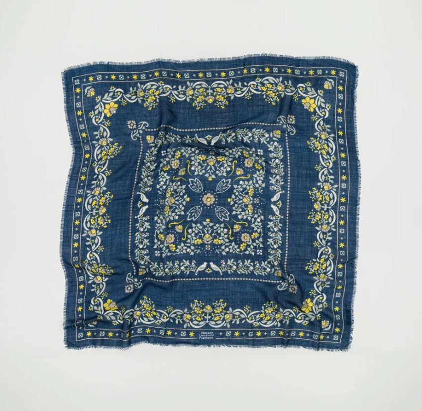 Foulard Secret Garden laine/soie- navy