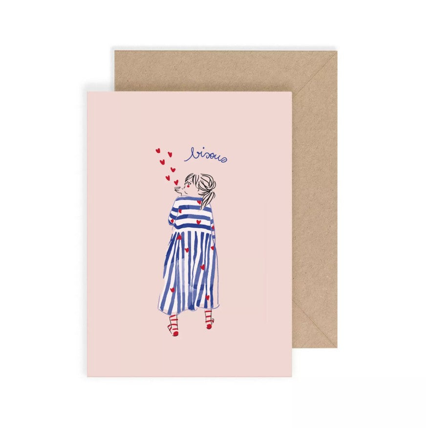 Carte postale avec enveloppe Bisous