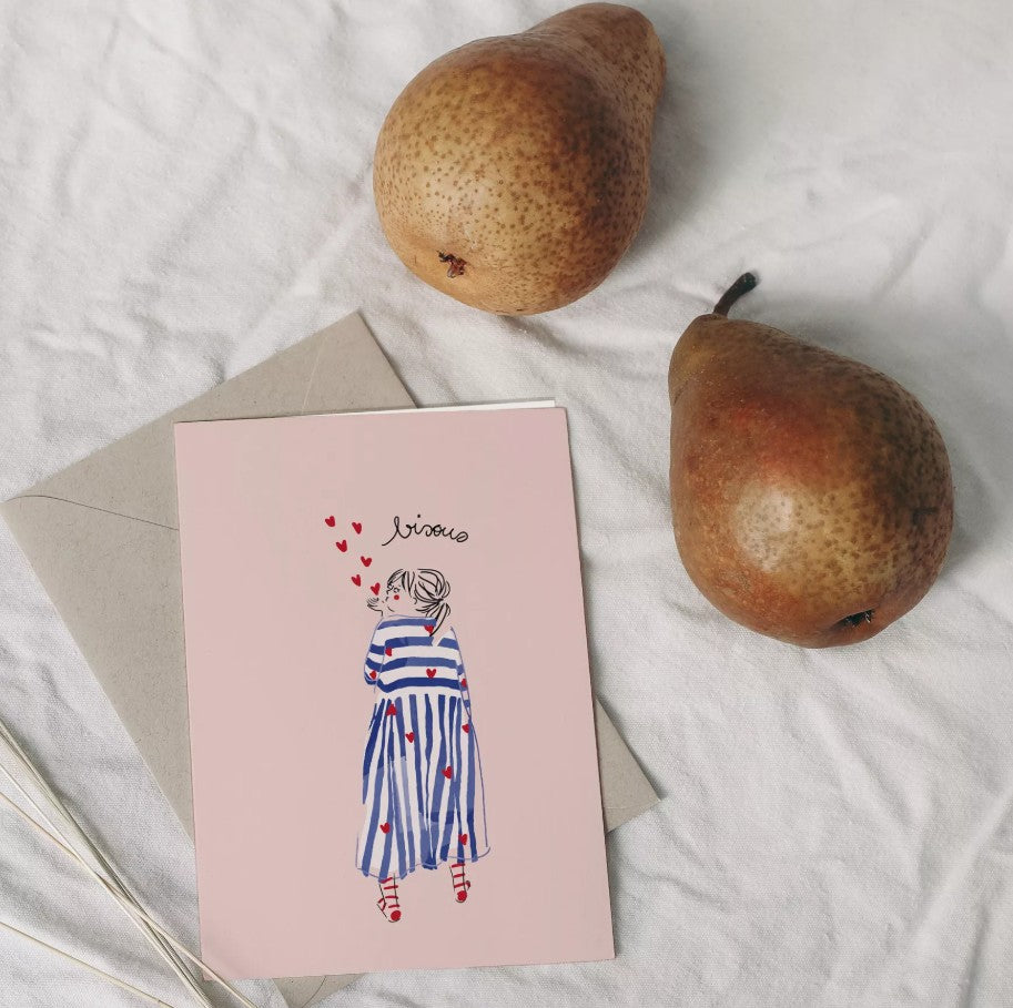 Carte postale avec enveloppe Bisous