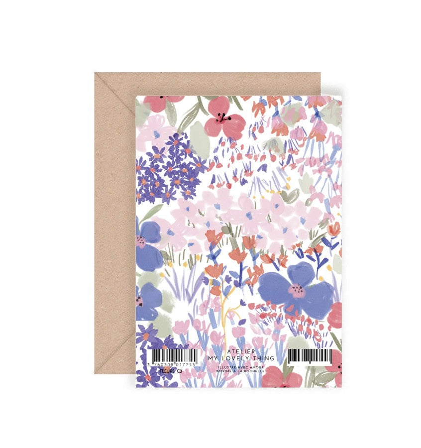 Carte double avec enveloppe - Fleurs Happy Birthday