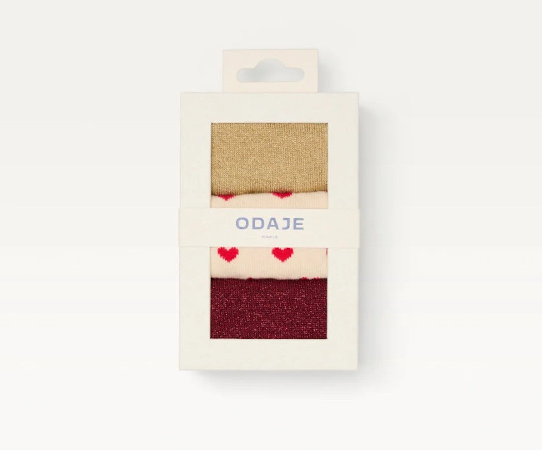 Pack de 3 chaussettes - Petit coeur bordeaux doré