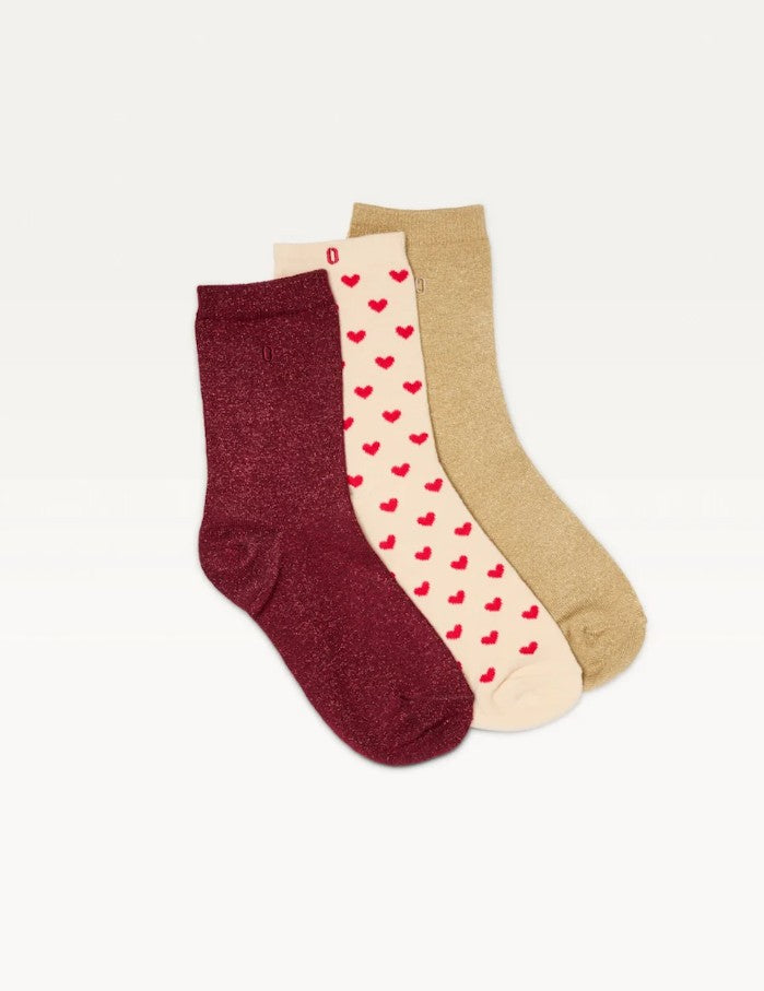 Pack de 3 chaussettes - Petit coeur bordeaux doré