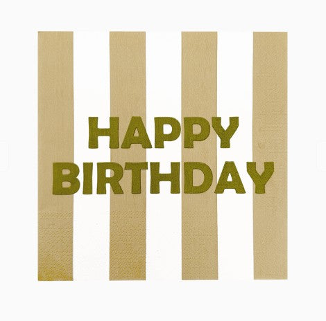 Serviettes en papier - happy birthday rayures beiges - pack de 20 - 019564