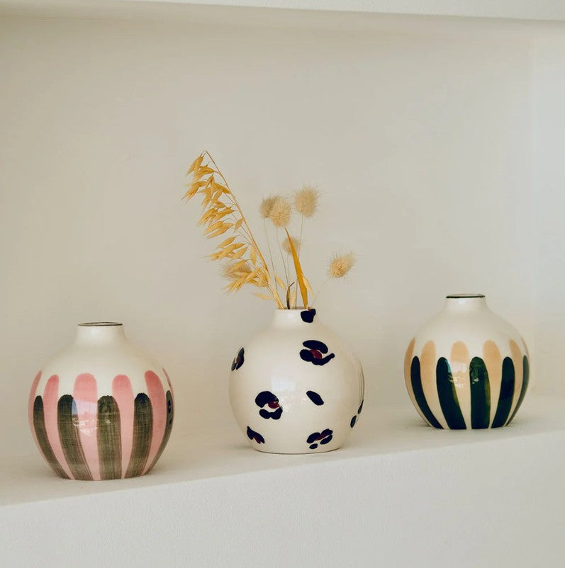 Soliflore en céramique Mediterranea - S - Rayures - Vert/Rose