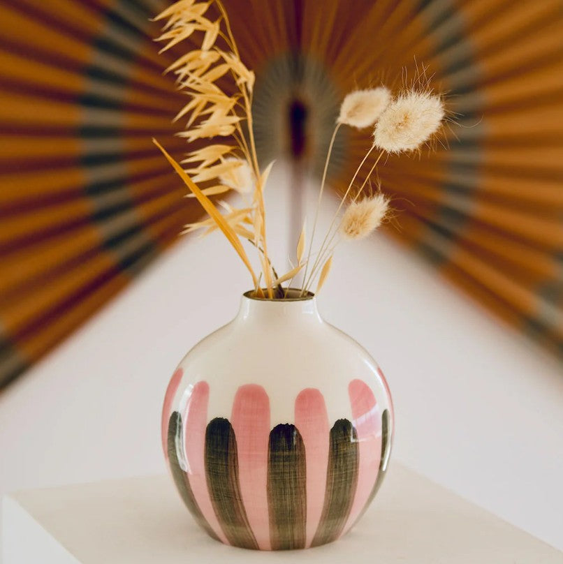 Soliflore en céramique Mediterranea - S - Rayures - Vert/Rose