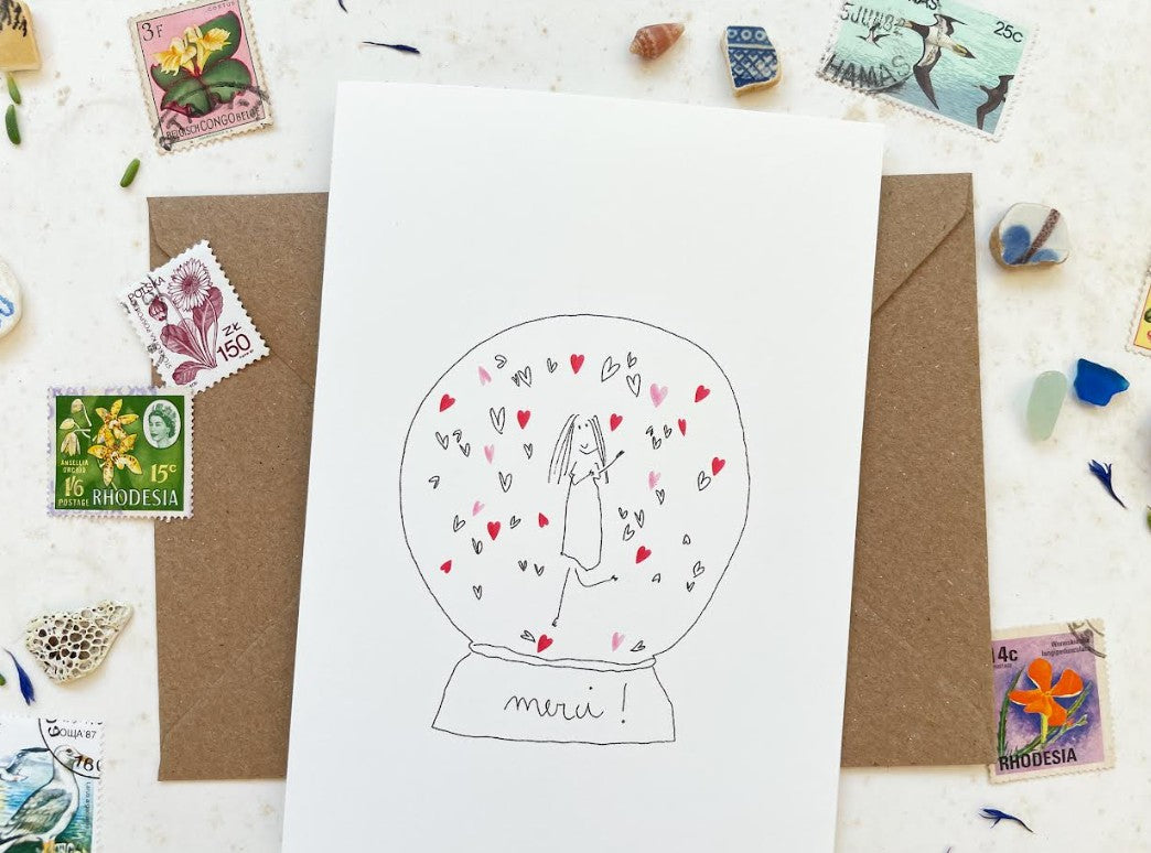 Carte Postale Double - Merci (boule coeur)