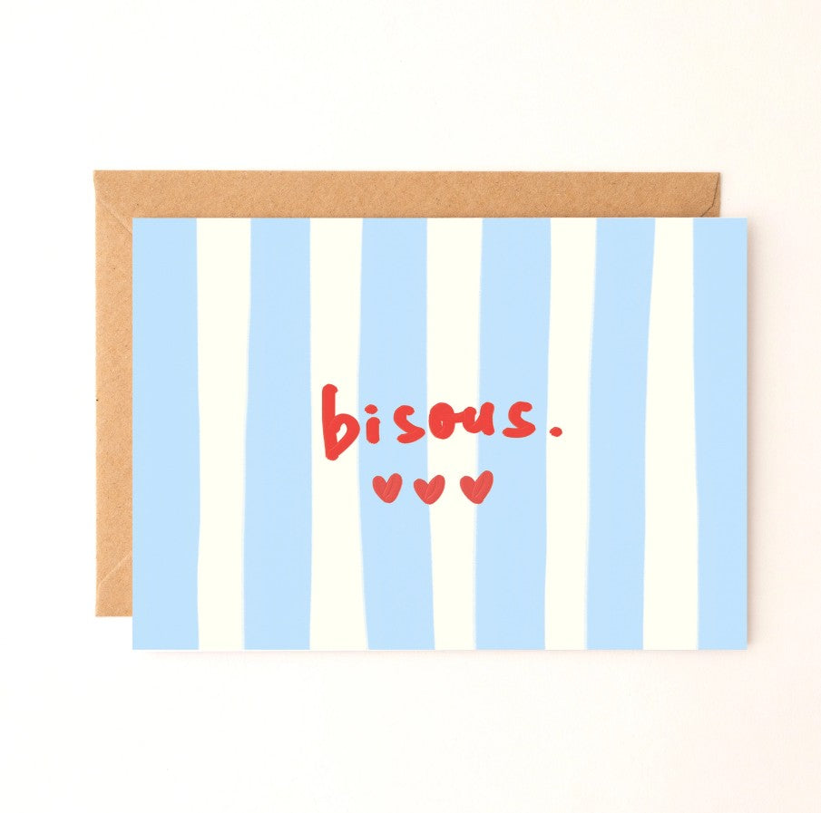 Carte avec enveloppe - Bisous - Bleu