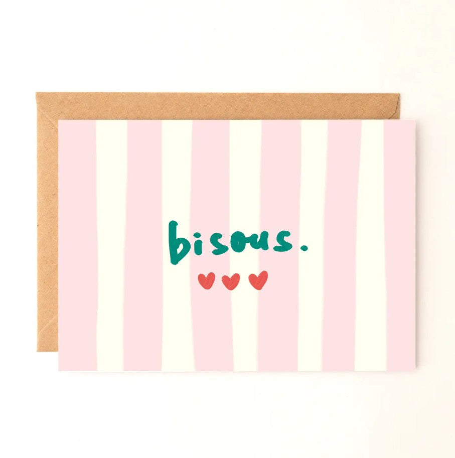 Carte avec enveloppe - Bisous - Rose & Vert