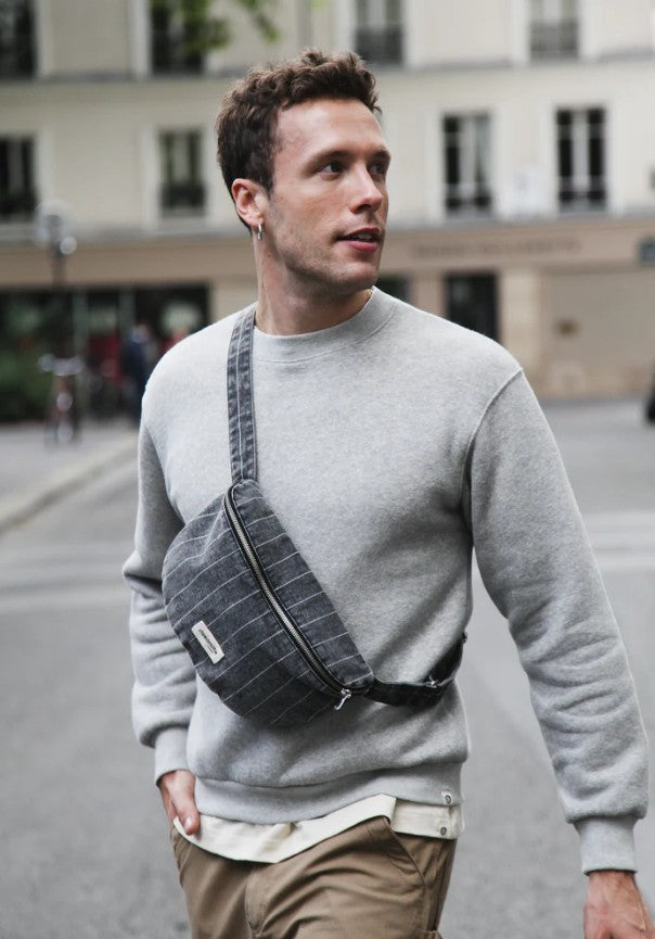 Custine - Le sac Banane - Striped black denim - denim twist