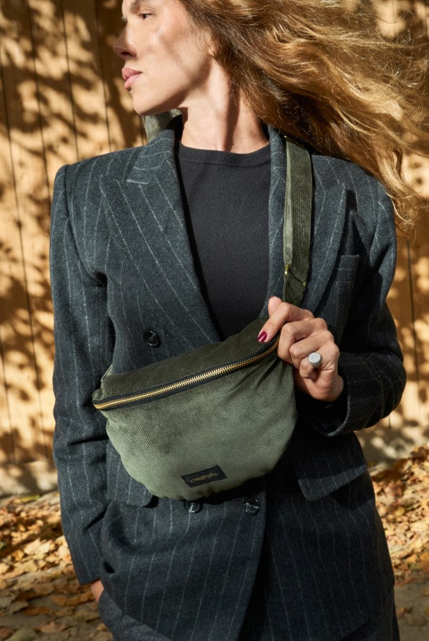 Custine - Le sac Banane - Velours côtelé Kaki - Capsule Noël 2025