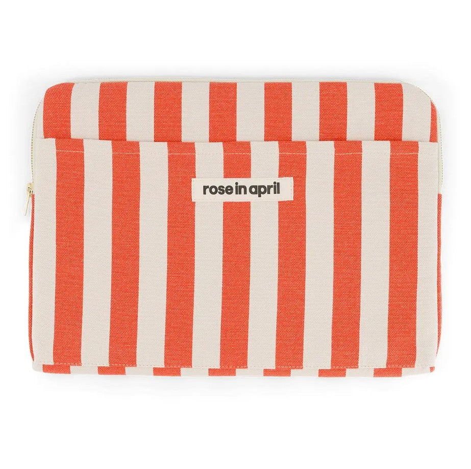 Pochette d'ordinateur Octave 13"/14" - Rayures - Greige/tomato