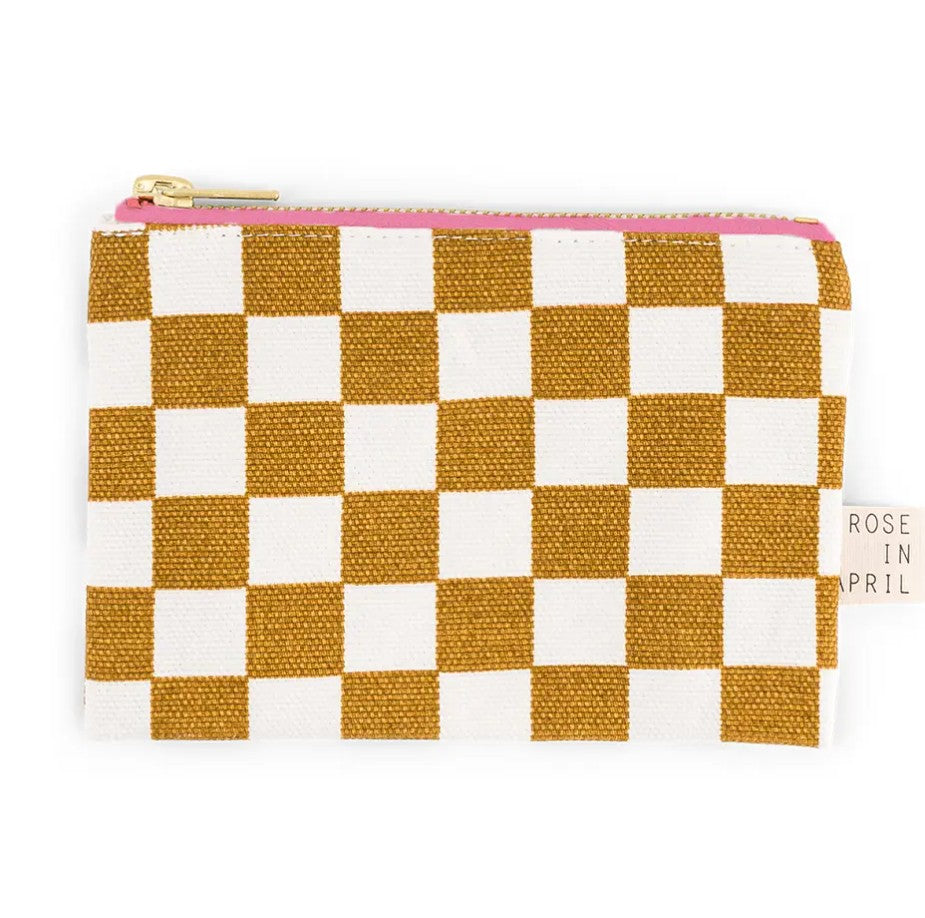 Porte-monnaie Marie imprimé damier - Caramel