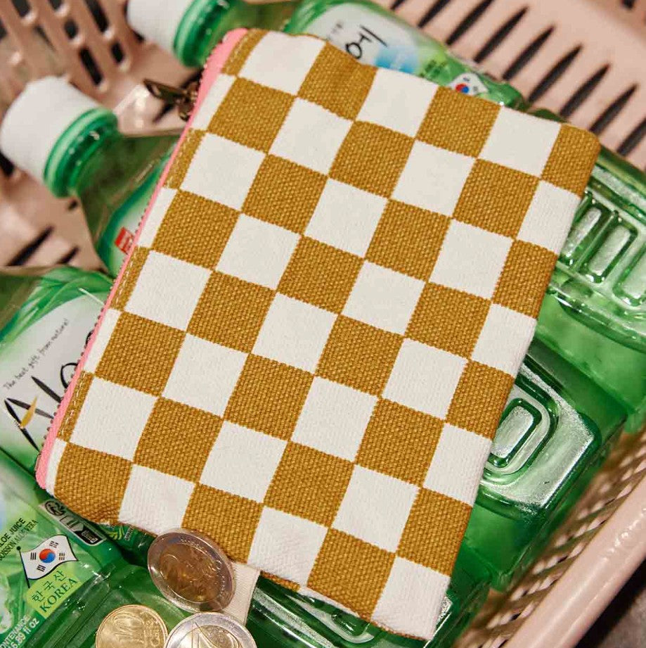 Porte-monnaie Marie imprimé damier - Caramel