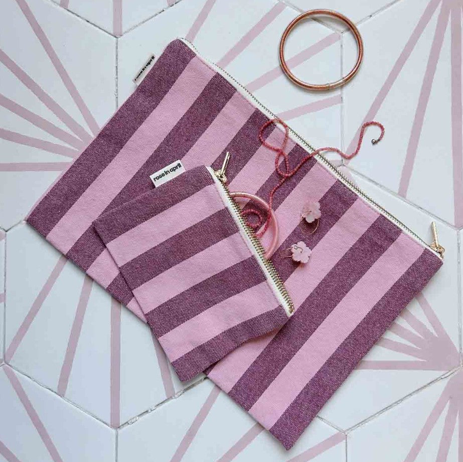 Porte-monnaie Marie rayures - Bordeaux / bubble pink