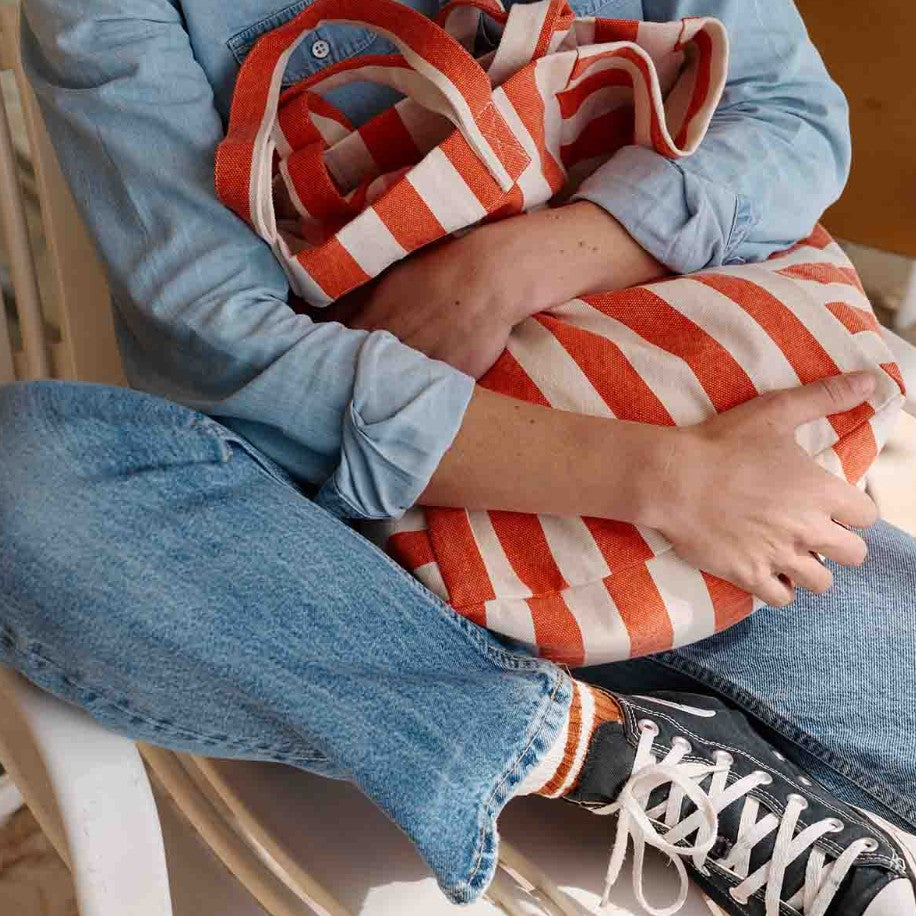 Sac Elisabeth - Rayures - greige/tomato
