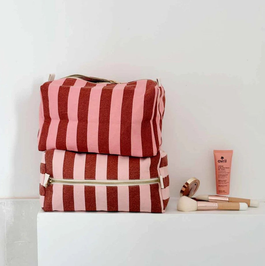 Trousse de toilette Vic - Rayures - Brick/chamallow