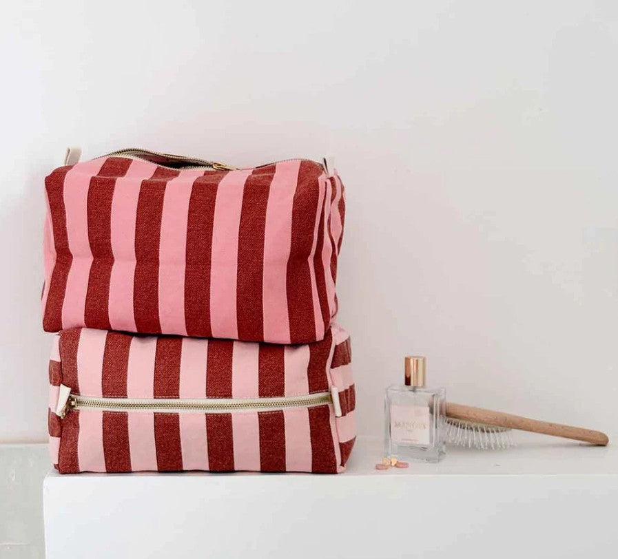 Trousse de toilette Vic - Rayures - Brick/pink