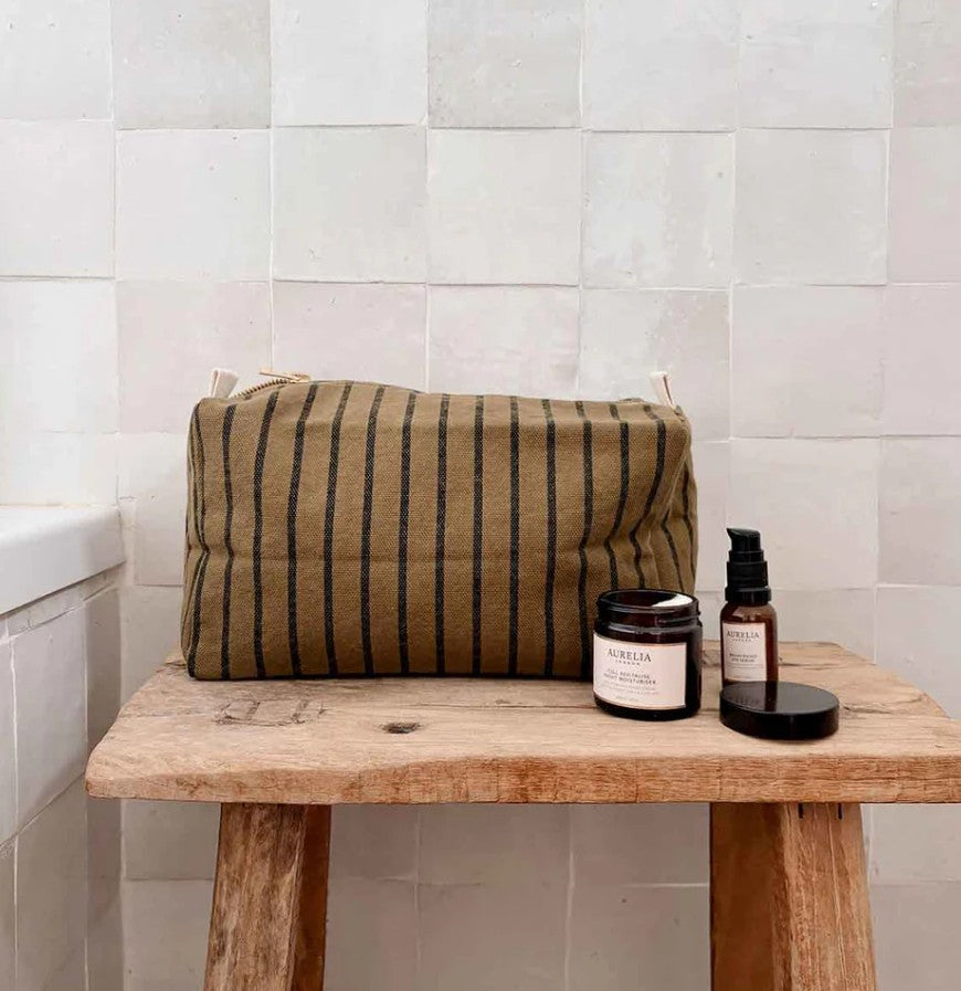 Trousse de toilette Vic - Rayures - Tennis olive