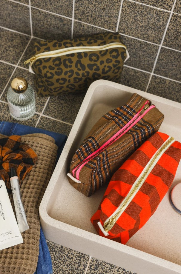 Trousse maquillage Desi - Rayures - brown/tomato