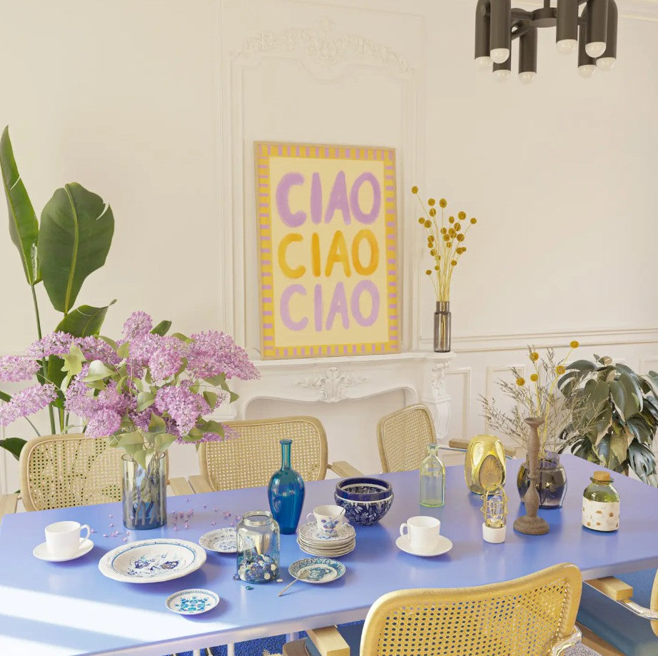 Affiche A4 - Ciao ciao - jaune/mauve