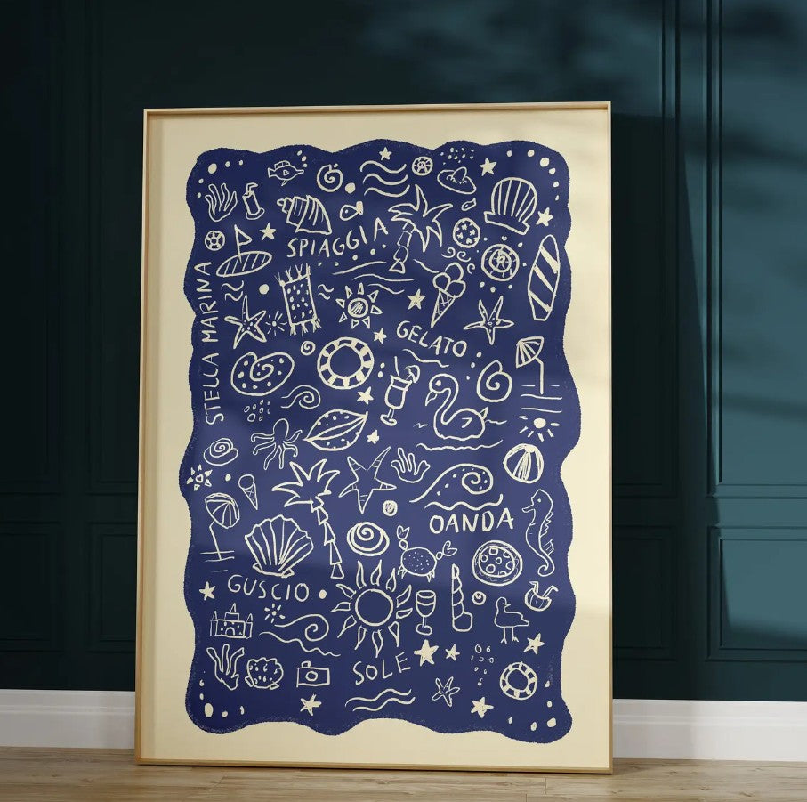Affiche A3 - Collage plage - bleu