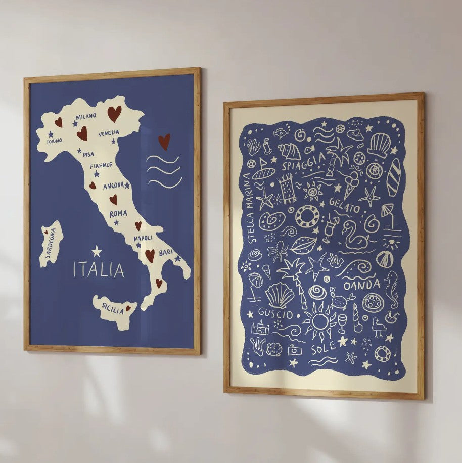 Affiche A3 - Collage plage - bleu