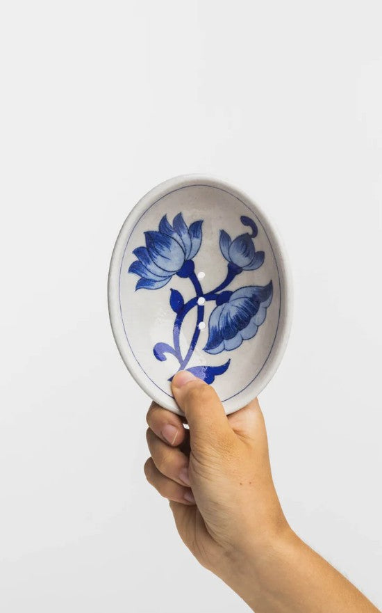 Soap Dish - blue pottery - Grande fleur - POR876