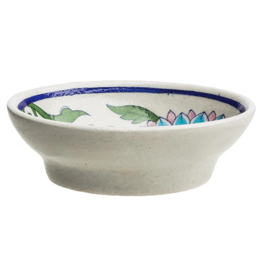 Soap Dish - blue pottery - Grande fleur turquoise - POR879