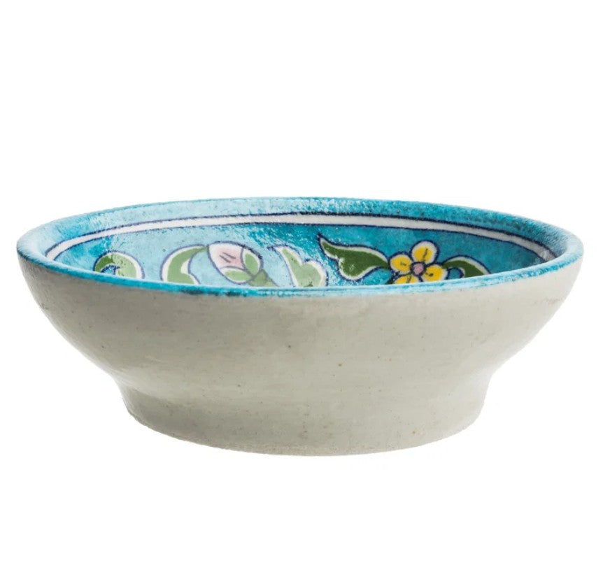 Soap Dish - blue pottery - turquoise jaune - POR880