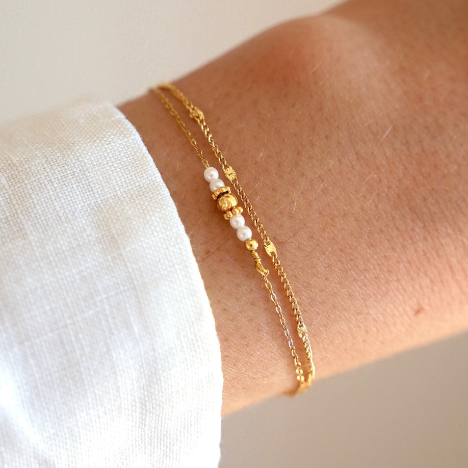 Bracelet double perles blanches