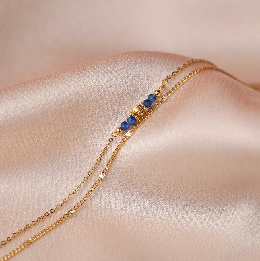 Bracelet double perles bleues
