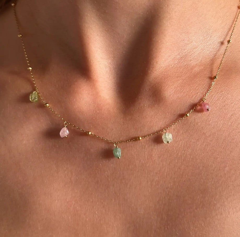 Collier acier inoxydable et perles - Tourmaline