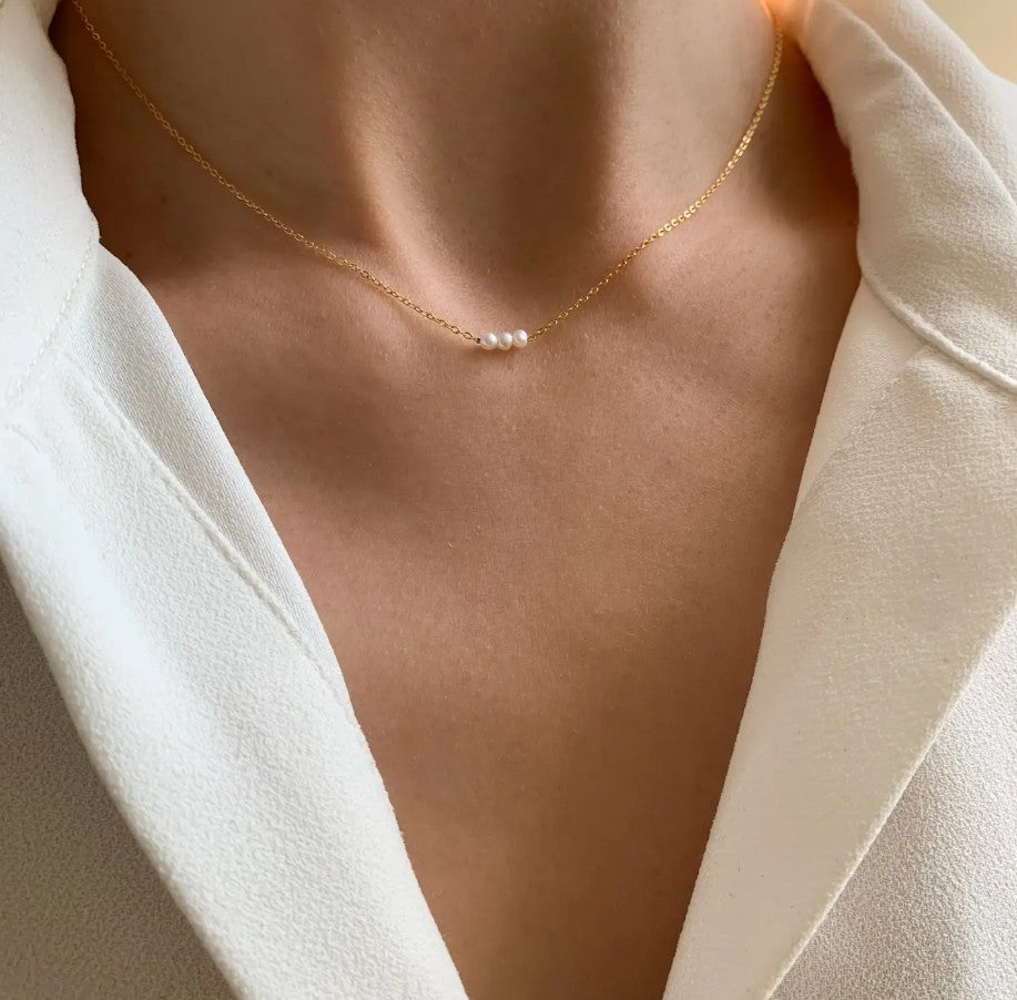 Collier ras de cou en acier inoxydable - Nacre