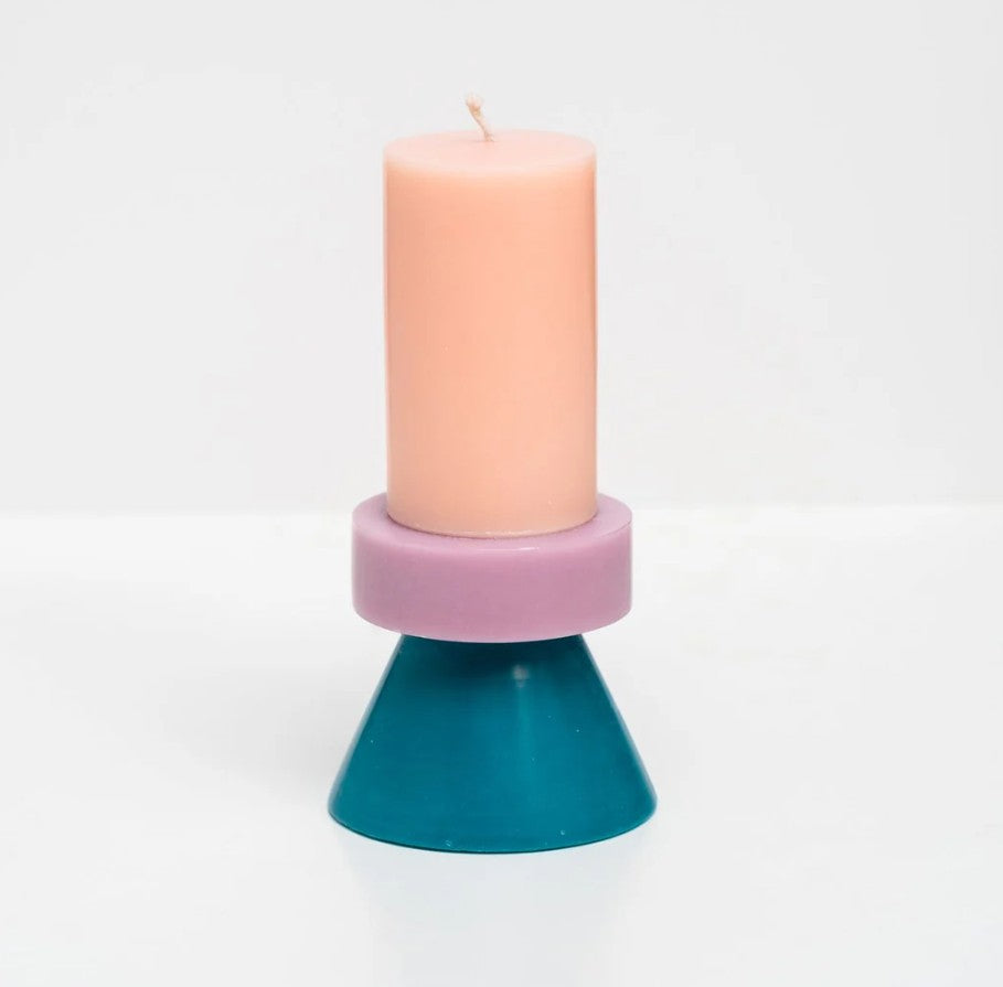 Bougie Stack haute rose saumon/parme/bleu