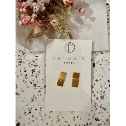 Boucles d'oreilles asymétriques - or - rectangle et carré