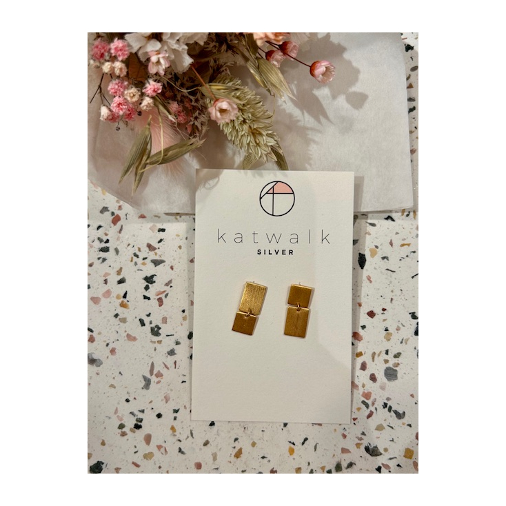 Boucles d'oreilles asymétriques - or - rectangle et carré