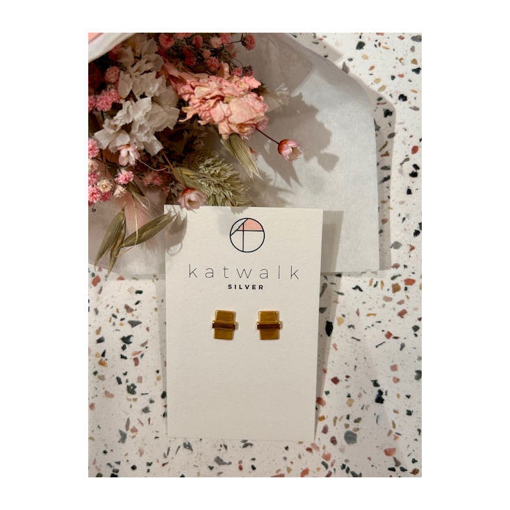 Boucles d'oreilles - or - rectangle et barrette