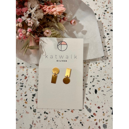 Boucles d'oreilles asymétriques - or - rectangle et rond