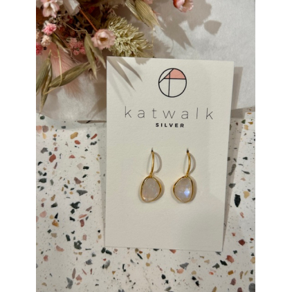 Boucles d'oreilles - or - pendantes pierre blanche