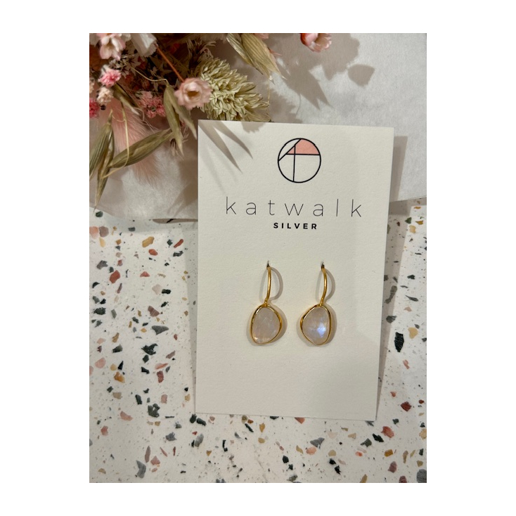 Boucles d'oreilles - or - pendantes pierre blanche