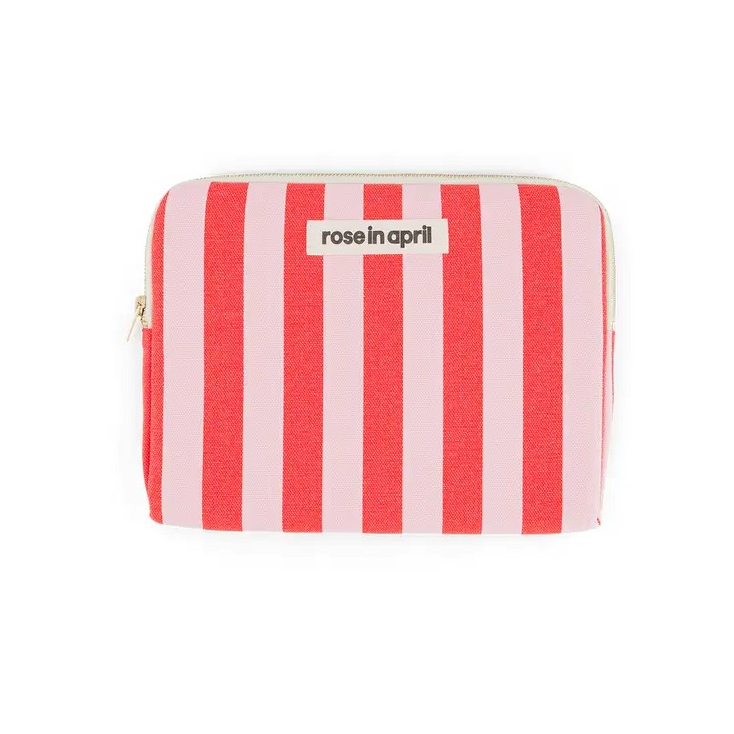 Pochette iPad Anouk - Rayures - Tomato / candy pink